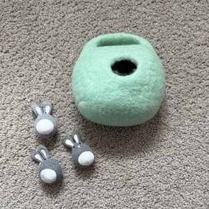 Lovevery Mint Green Felt Burrow with Gray Bunnies